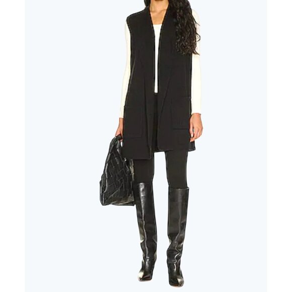 Anthropologie Splendid Juliet Black Ribbed Open Front Knit Vest X-Small - Picture 1 of 16